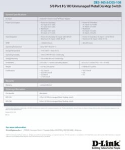 D-Link Fast Ethernet Switch, 8 Port Unmanaged Metal Fanless Desktop Network Internet (DES-108), Black 10 71so3ekdkXL