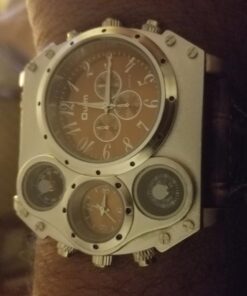 Oulm Compass Outdoor Sports Watches Analog Dark Brown Leather Strap Four Sub-dials Men Watch 19 71sq19ZGeL