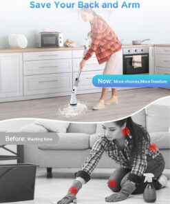 Electric Spin Scrubber, Cordless Power Brush Floor Scrubber with Adjustable Extension Arm and 4 Replaceable Bathroom Cleaning Brush Heads, Ideal for Tub, Tile, and Floor Cleaning White 31 71sryarc4HL