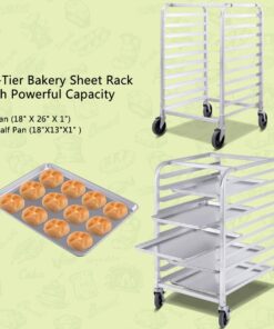 Giantex 10 Tier Aluminum Bakery Rack Home Commercial Kitchen Bun Pan Sheet Rack Mobile Sheet Pan Racking Trolley Storage Cooling Rack w/Lockable Casters (10 Tier): 26" L x 20.3" W x 38.2"H 10 71ssCol27JL