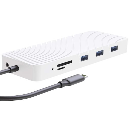 Laptop Docking Station, USB C PD Charging Hub, 13-in-1 C Hub with Ethernet, HDMI, DP, VGA, 4 Port-USB 3.0, Micro/SD/TF Memory Card Readers for MacBook Pro, Sharp Dynabook Computers - GD9 Silver