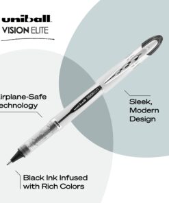 Uniball Vision Elite Rollerball Pens, Black Pens Pack of 8, Bold Pens with 0.8mm Ink, Ink Black Pen, Pens Fine Point Smooth Writing Pens, Bulk Pens, and Office Supplies 9 71suSkT0k7L