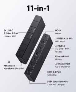 Alternative view of Anker 568 USB-C Docking Station (11-in-1, USB4), Up to 100W Charging for Laptop, 40Gbps Data Transfer, Ethernet, Single 8K, Triple 4K Display, 6 USB Ports for Windows Laptop and More(Gray)