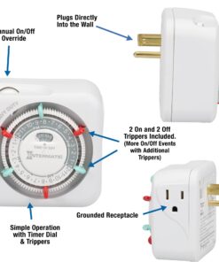 TN311 Heavy-Duty 24-Hour Indoor Mechanical Plug-in Timer - Efficient Control for 2 Devices, Customizable Scheduling - Timer for Lighting, Fans & Small Appliances 14 71svL7k7TaL