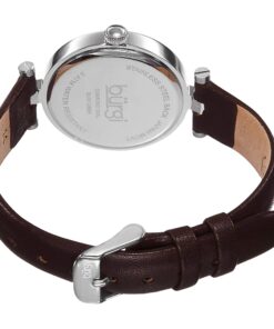 Burgi Diamond Accented Flower Dial Watch - 4 Diamond Hour Markers On Genuine Leather Strap - BUR128 Silver & Brown 10 71svPT PhL