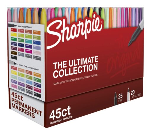 Sharpie Permanent Markers, Fine and Ultra-Fine Tips, 45 Count, Ultimate Color Collection 45 Count (Pack of 1)