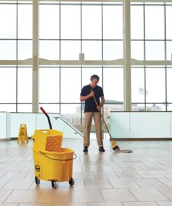 Rubbermaid Commercial Products WaveBrake 35 Qt. Side-Press Mop Bucket and Wringer Combo on Wheels, Yellow, for Professional/Industrial/Business Heavy-Duty Floor Cleaning/Mopping 52 71sw8fJvM5L