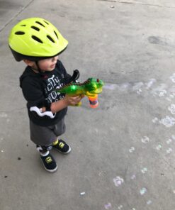 Dinosaur Bubble Gun Light Up Bubbles Shooter, Battery Operated Bubble Maker Toy for Toddlers & Kids, Sound-Free (Extra Refill Bottle and Batteries Included) Green Dinosaur 44 71swPgq6izL