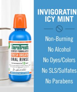 TheraBreath Fresh Breath Mouthwash, Icy Mint Flavor, Alcohol-Free, 16 Fl Oz (Pack of 2) Adult 16 Fl Oz (2-Pack) 21 71swsQ C3sL