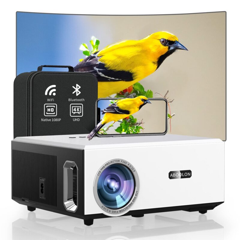 Catalog 2 Projector 4K with Wifi 6 and Bluetooth,ABoolon 1000 ANSI Outdoor Movie Projector,20W Speakers,500"Display,Zoomable,4D/4P Keystone,PPT,Native 1080P FHD Home Projector Compatible TVStick/iOS/Android/Win White