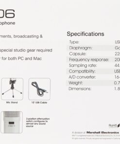 Marshall MXL USB 006 USB Cardioid Condenser Microphone, Grayish, 47mm x 177mm / 1.85 in. x 7 in. 7 71sza31kvRL