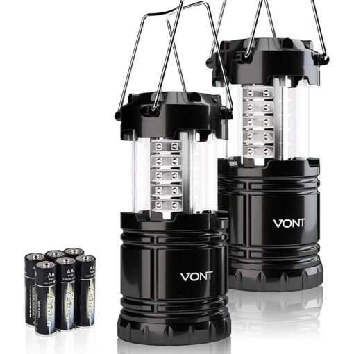 Vont LED Camping Lantern, LED Lanterns, Suitable Survival Kits for Hurricane, Emergency Light for Storm, Outages, Outdoor Portable Lanterns, Black, Collapsible, (Batteries Included) 1
