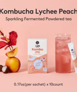 Osulloc Kombucha Tea LycheePeach (Lychee & Peach Blending), Sparkling Powdered Mix Beverage, No added sugar, 10 Sticks, 1.76oz Lychee & Peach 10 Count (Pack of 1) 20 71t3XL U85L