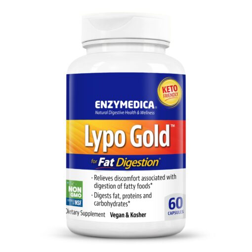 Enzymedica Lypo Gold, Digestive Enzymes for Fat Digestion, Offers Fast Acting Gas & Bloating Relief, 60 Count 60 Count (Pack of 1) Standard Packaging