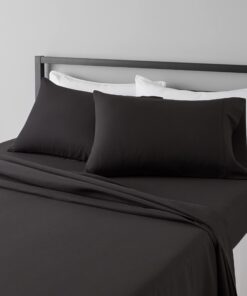 Amazon Basics Lightweight Super Soft Easy Care Microfiber 4-Piece Bed Sheet Set with 14-Inch Deep Pockets, Queen, Black, Solid 24 71t45pSxVkL
