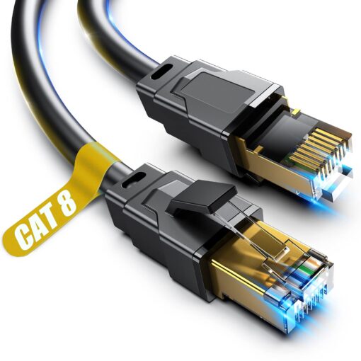 Cat 8 Ethernet Cable, 40ft Heavy Duty High Speed Internet Network Cable, Professional LAN Cable, 26AWG, 2000Mhz 40Gbps with Gold Plated RJ45 Connector, Shielded in Wall,Indoor&Outdoor 40FT-CAT8