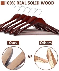 JS HANGER Wooden Suit Hangers, 6 Pack Extra-Wide Shoulder Wood Coat Hangers with Non Slip Pant Bar, Extra Smooth and Splinter Free Walnut Finish 18 71t4drohC1L