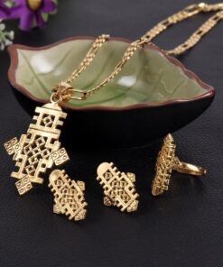 Ethiopian Cross Pendant Earring Ring Necklace Set 24k African Gold Corss Symbol Jewelry Set 8 71t5TVyRKL