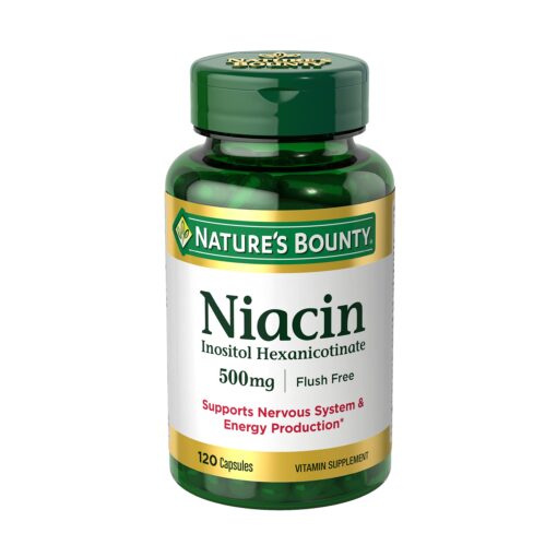 Nature's Bounty Niacin 500mg Flush Free, Cellular Energy Support, Supports Nervous System Health, 120 Capsules Unflavored 120 Count (Pack of 1)