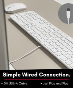Macally Slim USB Wired Keyboard for Mac and Windows PC - Full Size 104 Key Layout & 16 Shortcut Keys - Scissor Keycaps for Smooth Typing - Mac Wired Keyboard with Numeric Keypad White 19 71t8 CmdI5L
