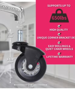 AXL 2.5 Inch Office Chair Caster Wheels Replacement, PU Style Caster, Desk Chair Floor Protector, No Noise, Heavy Duty Casters for Hardwood Floors (Set of 5) (Black Feet, Grey/Black) Black Feet 9 71t9WFBtyML