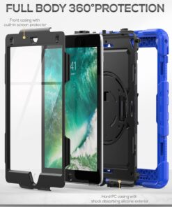SEYMAC iPad 6th/5th Generation Case iPad 9.7 Case, Full-Body Shockproof Heavy Duty Protective Case with Screen Protector, Rotating Stand/Hand/Shoulder Strap for iPad 6th/ 5th / Air 2/ Pro 9.7, Blue Black/ Dark Blue 9.7 inch - For iPad 6th/5th Gen 21 71tAT NccaL