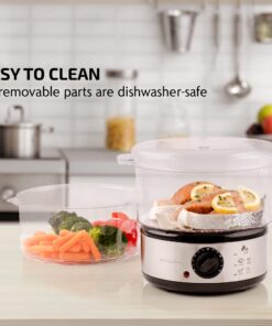 OVENTE 2 Tier Electric Food Steamer for Cooking Vegetables, Stainless Steel Base, Stackable and Dishwasher Safe Baskets, 400W with Auto Shutoff and 60-Minute Timer, 5 Quart Capacity, Silver FS62S 2-Tier 19 71tB2JCTKSL