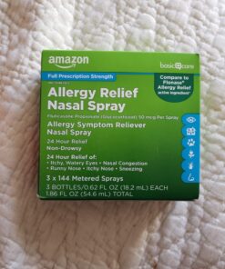 Amazon Basic Care 24-Hour Allergy Relief Nasal Spray, Fluticasone Propionate (Glucocorticoid) 50 mcg, Full Prescription Strength, Non-Drowsy, 0.62 Fl Oz (3 Pack) 0.62 Fl Oz (Pack of 3) 30 71tDXyxcNJL