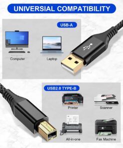 Alternative view of sweguard Printer Cable 10ft, USB 2.0 Printer Cable USB-A to USB-B Cable, High Speed Nylon Braided Scanner Printer Cord for HP Canon Dell Epson Brother Lexmark Xerox Samsung Piano DAC & More-Black black