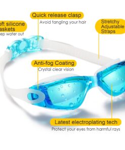 Yizerel Swim Goggles, 2 Pack Swimming Goggles for Adult Men Women Youth Kids Child Sapphire Blue/Light Blue(mirrored) 7 71tKF6GwCrL