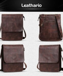 Leathario men's crossbody bag Leather shoulder bag for men messenger Retro PAD Bag Satchel Sling Travel Work Brown-604 19 71tL5Qr0X9L