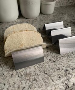 Pack of 4 - Stainless Steel Taco Holder Stand - Truck Tray Style - Each Rack Holds Up to 3 Tacos - Oven, Grill & Dishwasher Safe - Size 8" x 4" x 2" 4 Pack 39 71tLZi4FDgL
