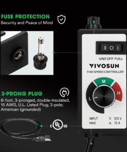 VIVOSUN Variable Fan Speed Controller, Speed Adjuster for Inline Duct Fan in Ventilation System Power Cord 26 71tM1AiRWFL