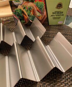 Pack of 4 - Stainless Steel Taco Holder Stand - Truck Tray Style - Each Rack Holds Up to 3 Tacos - Oven, Grill & Dishwasher Safe - Size 8" x 4" x 2" 4 Pack 38 71tM6akGxDL