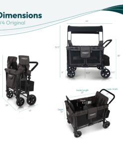 WONDERFOLD W4 Original Quad Stroller Wagon Featuring 4 High Face-to-Face Seats with 5-Point Harnesses, Easy Access Front Zipper Door, and Removable UV-Protection Canopy, Black W4_Original 34 71tNTcY9nuL