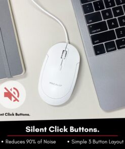 Macally Wired USB C Mouse for Mac and PC - Slim, Quiet, and Reliable - 3 Button Layout, Scroll Wheel, and 4 DPI Mode (800/1200/1600/2400) Type C Mouse for MacBook Pro/Air, iMac, Laptop All White 9 71tOOjI0cHL