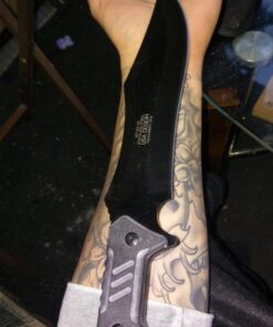 MTech USA – Fixed Blade Knife – Black Stainless Steel Blade with Black Carved G10 Handle, Full Tang, Includes 1680D Nylon Sheath - Hunting, Camping, Survival, Tactical, EDC – MT-20-39 56 71tQ48Z0bZL