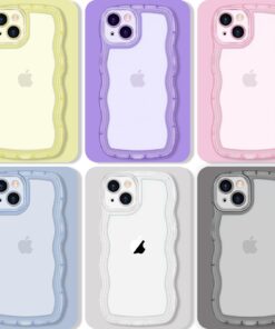 Anuck for iPhone 15 Case Wavy Edge Clear Back Design, Anti-Slip Grip Cute Wave Curly Frame Shape Shockproof Soft TPU & Hard Bumper Protective Phone Case Cover for Women Girls, Clear Pink 11 71tRDv3QXDL