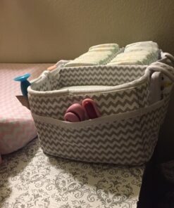 Dove Gray Chevron Storage Caddy - Chevron Print Body, Handles and Lining, Gray and White Trim, Gray and White, Two Handles, 12 in x 6 in x 8 in Dove Gray 42 71tRmcEbuXL