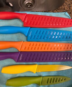 Amazon Basics Color-Coded Kitchen 12-Piece Knife Set, 6 Knives with 6 Blade Guards, Multicolor, 13.88 x 4.13 x 1.38 inch 34 71tSCFZ65tL