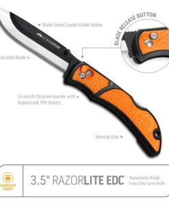 OUTDOOR EDGE 3.5" RazorLite EDC Knife. Pocket Knife with Replaceable Blades and Clip. The Perfect Hunting Knife for Skinning Deer. Blaze Orange with 6 Blades Orange (6 Blades) 26 71tSfsyu tL
