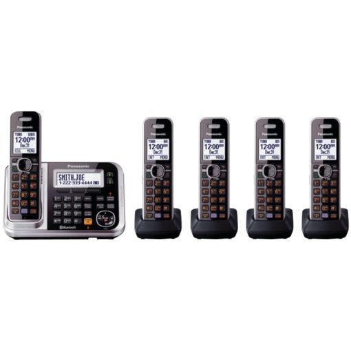 Panasonic Bluetooth Cordless Phone KX-TG7875S Link2Cell with Enhanced Noise Reduction & Digital Answering Machine - 5 Handsets (Black/Silver) Black/Silver