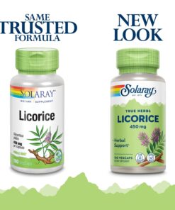 Alternative view of Solaray Licorice Root 450mg | Healthy Digestive System, Liver & Menopausal Support Formula | Non-GMO | Vegan | 100 VegCaps