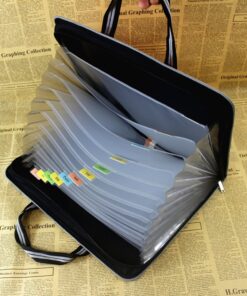 Portable 13 Pockets Expandable File Folders Canvas A4 Size Assorted Label Colors Business Accordion Document File Paperwork Organizer Storage, Zipper Closure Handles Black 12 71ta7NFQy5L 1