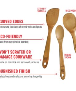 Joyce Chen Burnished Bamboo Wok Utensils, 3-Piece Stir Fry Set 3 inch 3 piece 8 71taAroLLzL