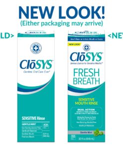 CloSYS Sensitive Mouthwash, 32 Ounce, Gentle Mint, Alcohol Free, Dye Free, pH Balanced, Helps Soothe Mouth Sensitivity, Fights Bad Breath Fresh Breath 32 Fl Oz (Pack of 1) 15 71taVSaKoL