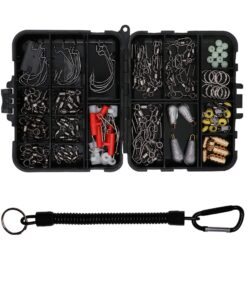 SUPERTHEO Fishing Accessories Kit with Hooks Bass Casting Sinkers Fishing Swivels Snaps Sinker Slides Fishing Line Beads Fishing Set with Tackle Box Lanyard 140pcs Swivels 14 71tacTN9tL