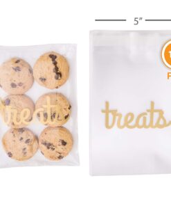 Cellophane Treat Bags, Clear Cookie Bags Pack of 100 (5 x 7Inches) Clear Bags for Gifts and Wrapping Sweets bag for Hamper Making for Birthday Party Self-Sealing & Resealable Adhesive (Treat Bags - Gold) Treat Bags - Gold 11 71td8DRmFiL