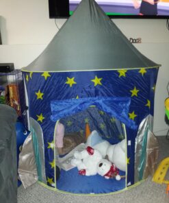 USA Toyz Rocket Ship Pop Up Kids Tent - Spaceship Rocket Indoor Playhouse Tent for Boys and Girls with Included Space Projector Toy and Kids Tent Storage Carry Bag Rocketship Tent 54 71tdke8lNkL