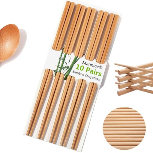 Chopsticks Reusable Chinese Natural Bamboo Chopsticks 9.8"/25cm Long Lightweight Wood Chopstick Set For Restaurant Eating Cooking -10 Pairs gift Sets Dishwasher Safe Japaness Style